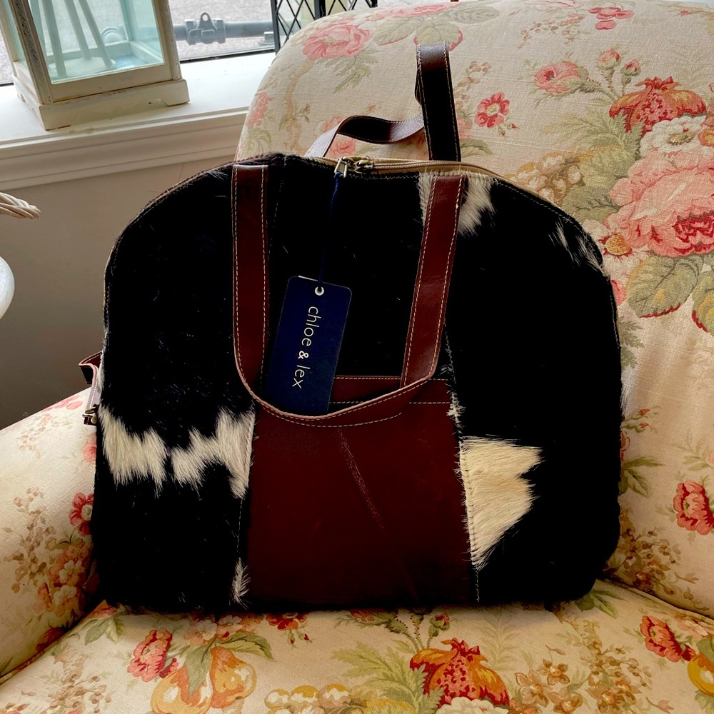 Leather and cowhide tote